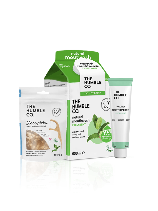 Fresh Mint Oral Care Bundle - Toothpaste + Mouthwash + Floss Picks