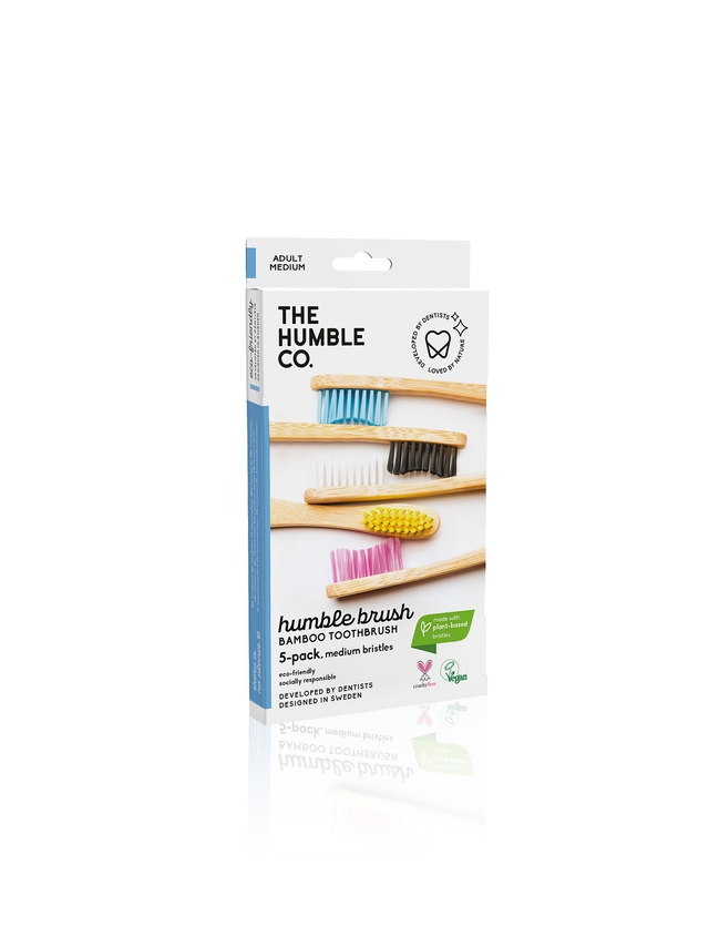 Family Pack of 5 Bamboo Toothbrushes - Medium