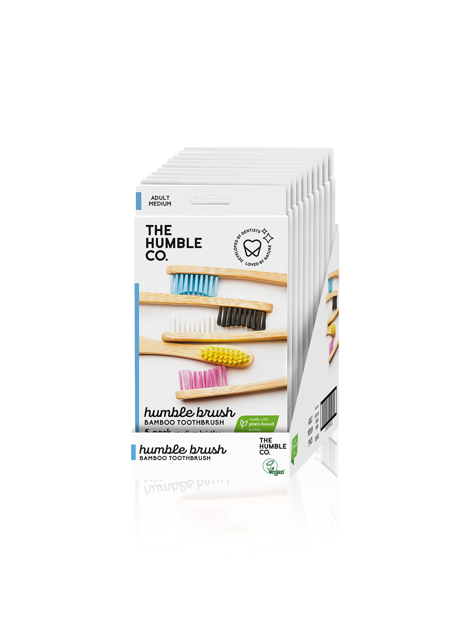 Family Pack of 5 Bamboo Toothbrushes - Medium