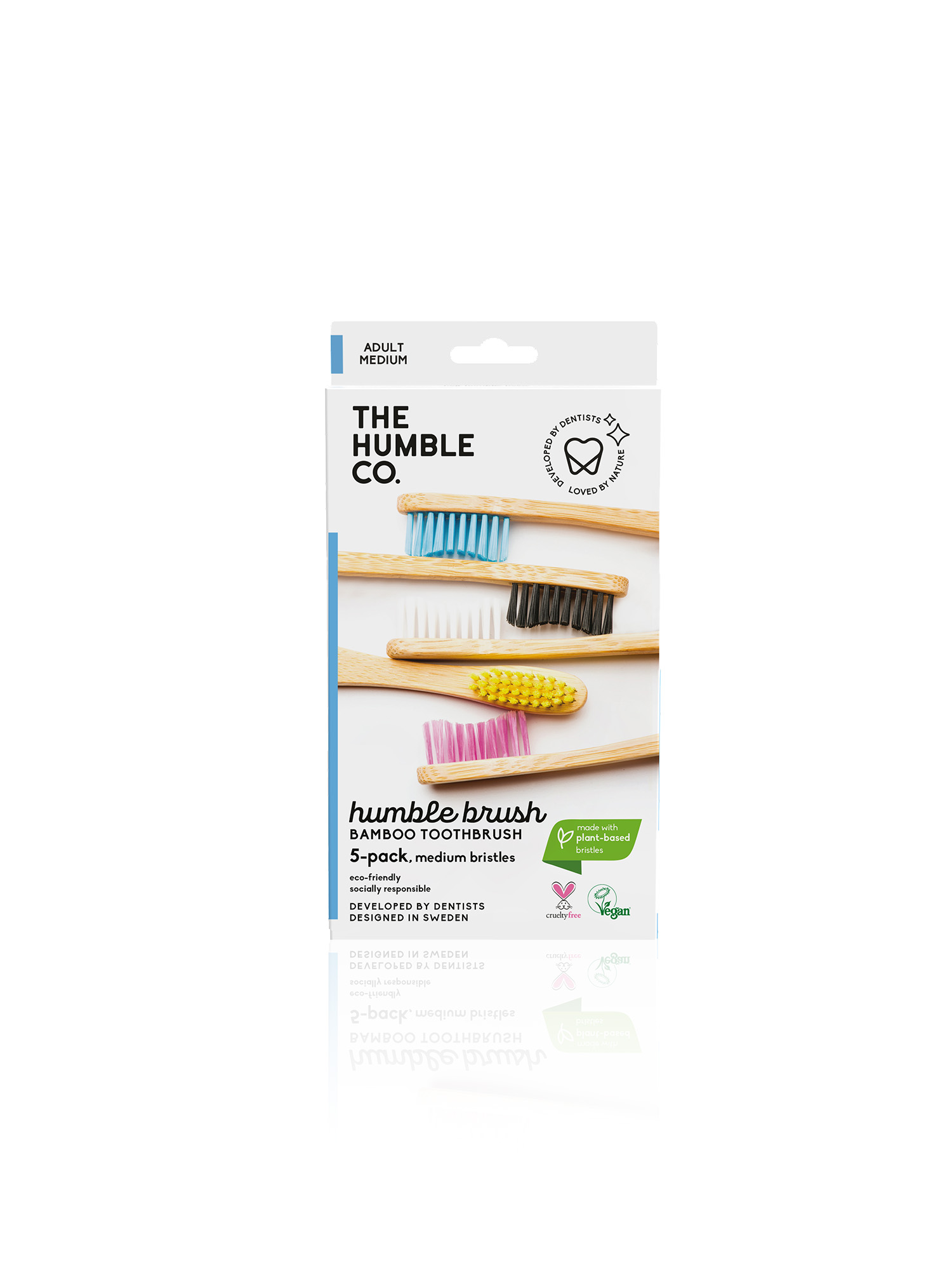 Family Pack of 5 Bamboo Toothbrushes - Medium