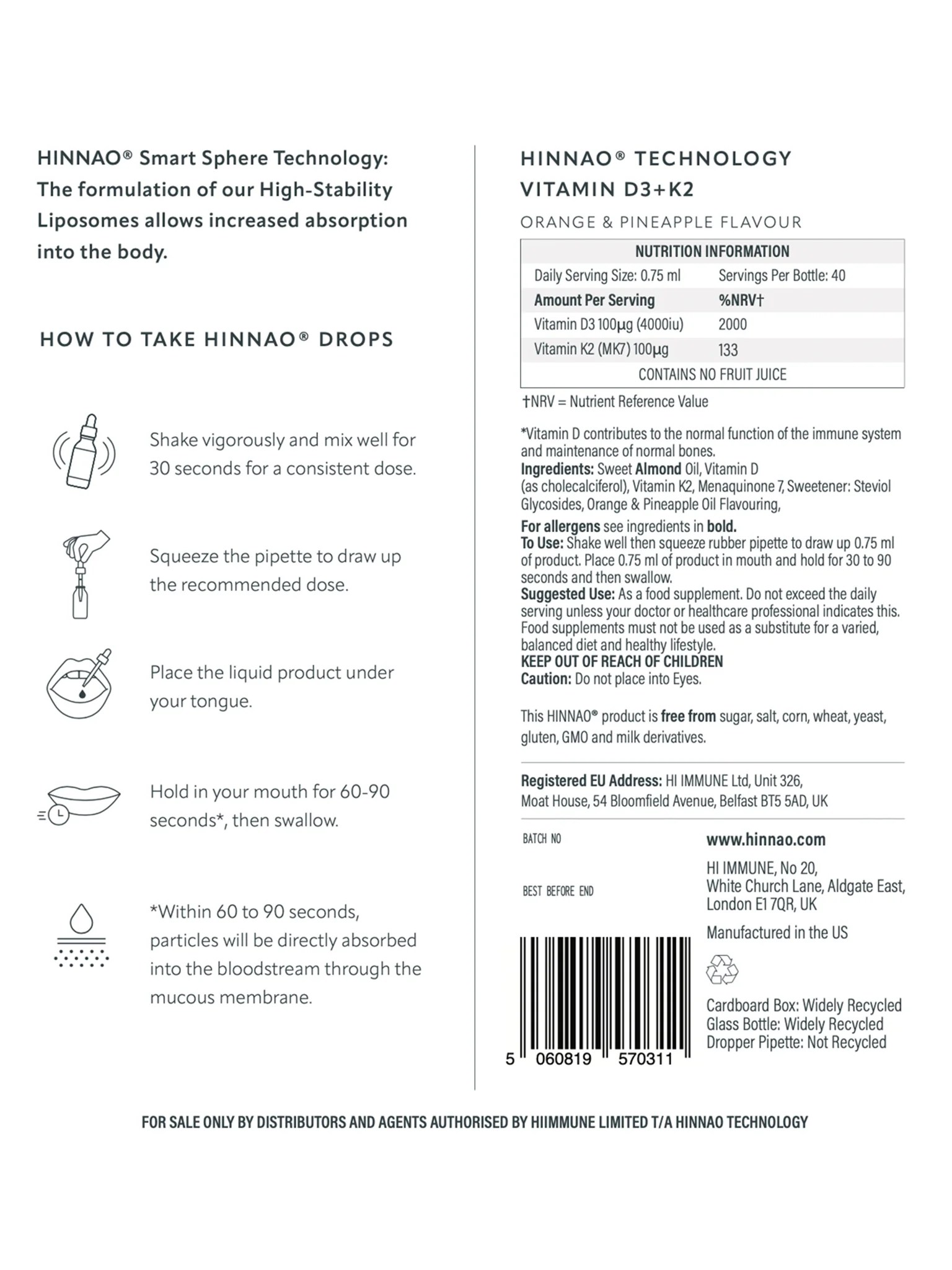 Vitamin D3 + K2 High-Stability Liposomes - 30 ml